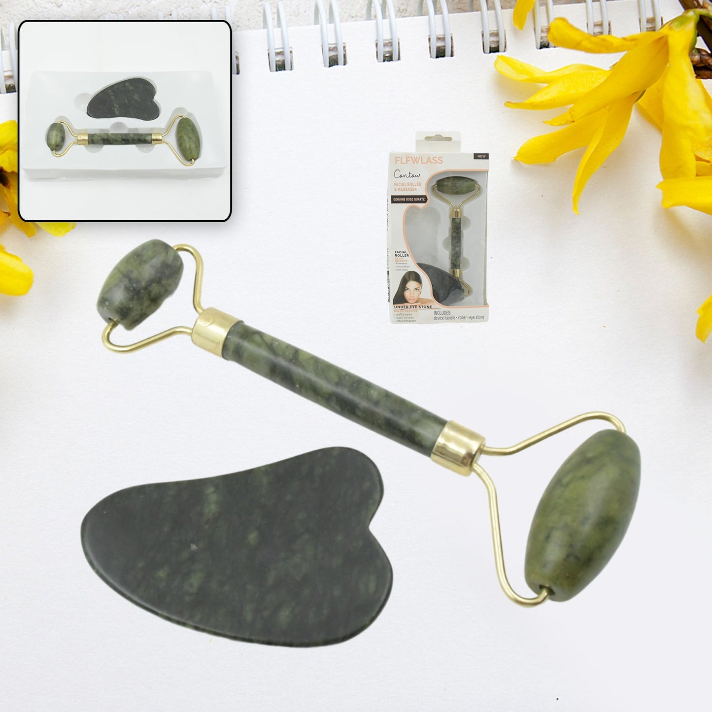 Jade Roller & Gua Sha Set ā Natural Face Massager for Anti-Aging, Glowing Skin & Face Shaping (1 Pc)
