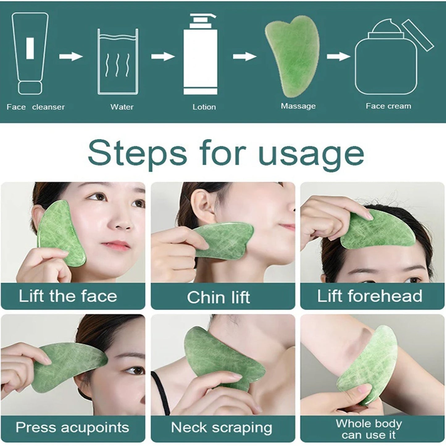 Jade Roller & Gua Sha Set ā Natural Face Massager for Anti-Aging, Glowing Skin & Face Shaping (1 Pc)