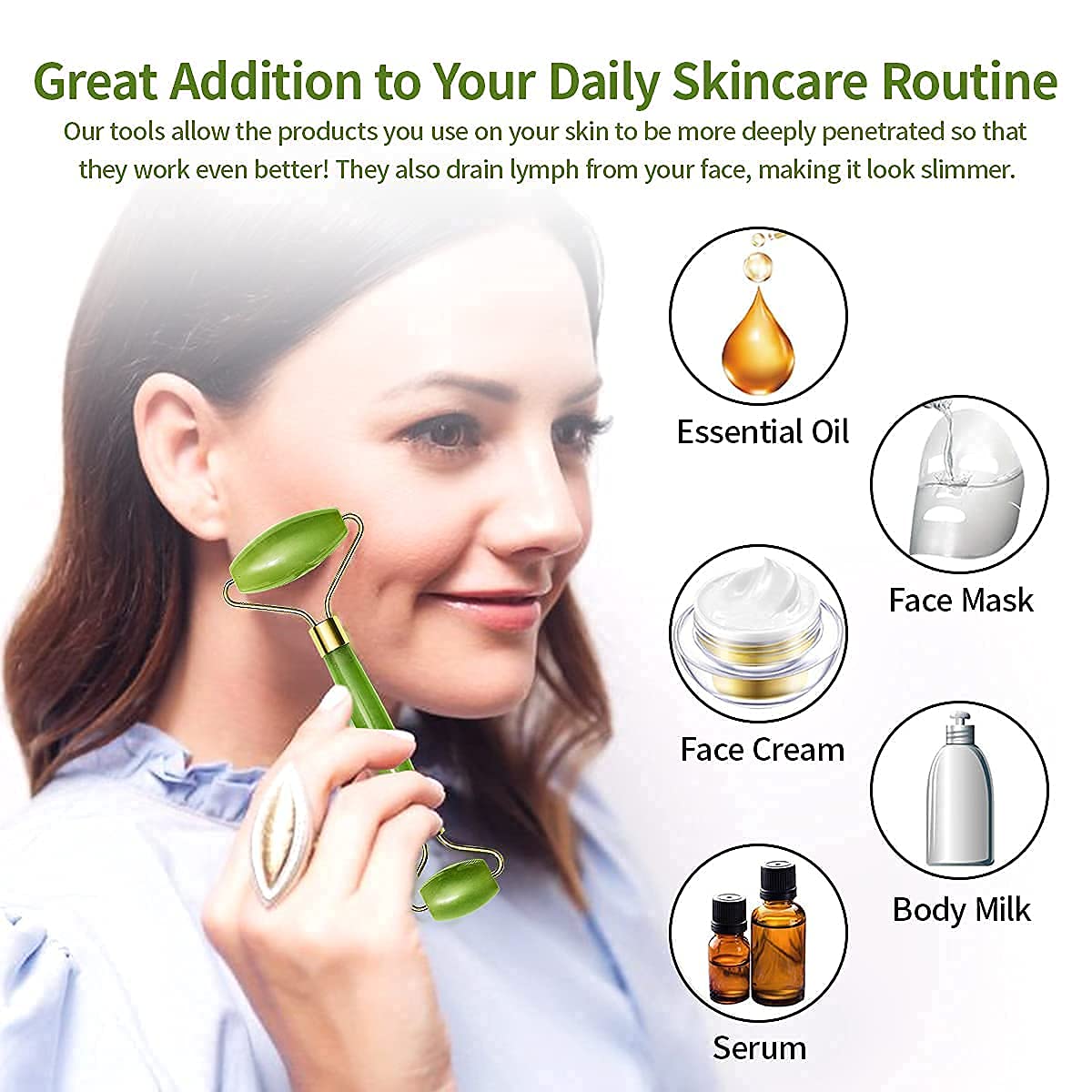 Jade Roller & Gua Sha Set ā Natural Face Massager for Anti-Aging, Glowing Skin & Face Shaping (1 Pc)