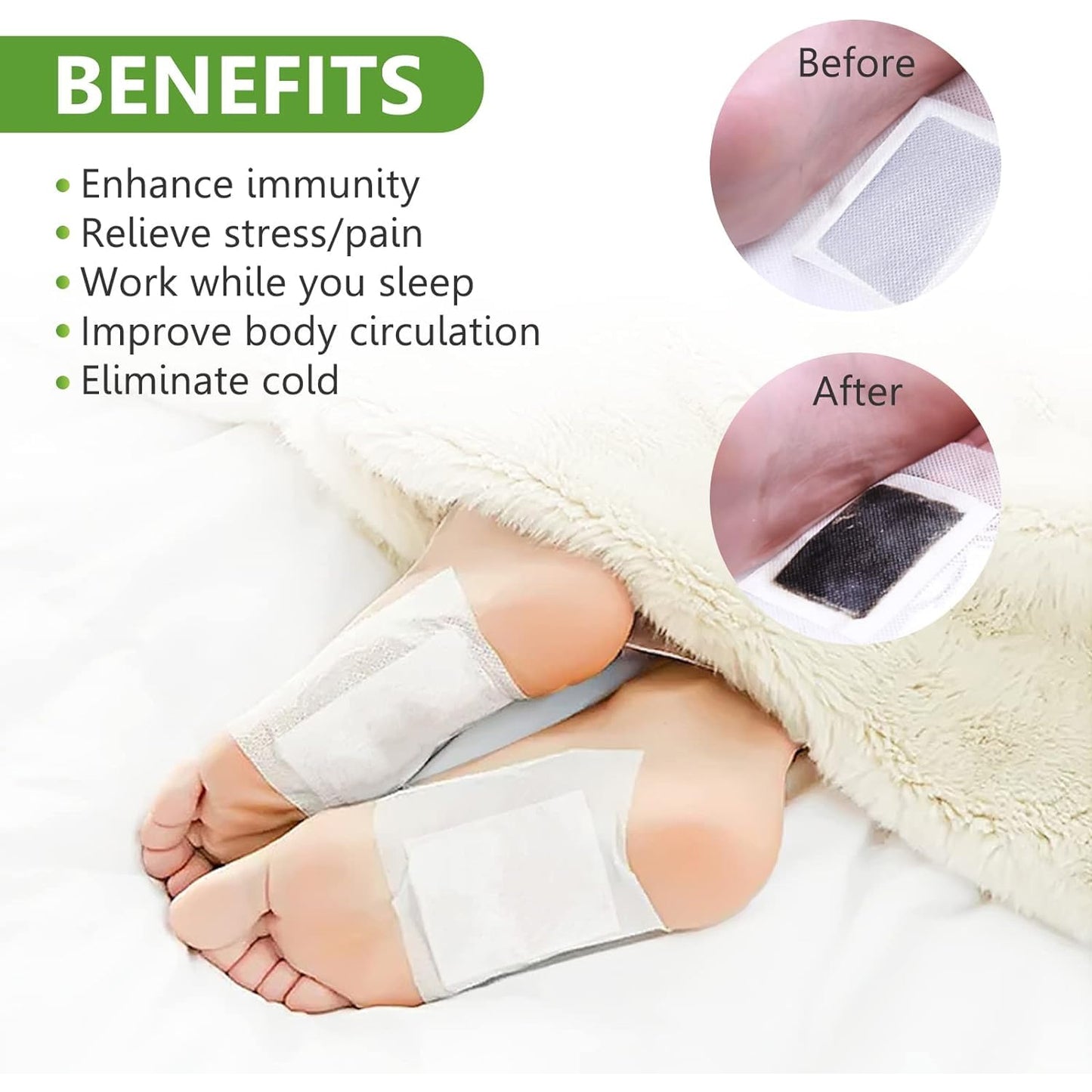 Detox Foot Pads Ginger Salt Foot Patch -10pcs (Free Size White)