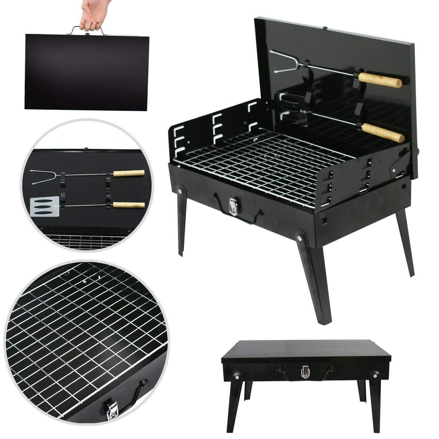 Stainless Steel Briefcase Style Barbecue Grill Toaster (Medium, Black) - GurStore