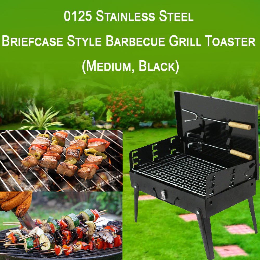 Stainless Steel Briefcase Style Barbecue Grill Toaster (Medium, Black) - GurStore