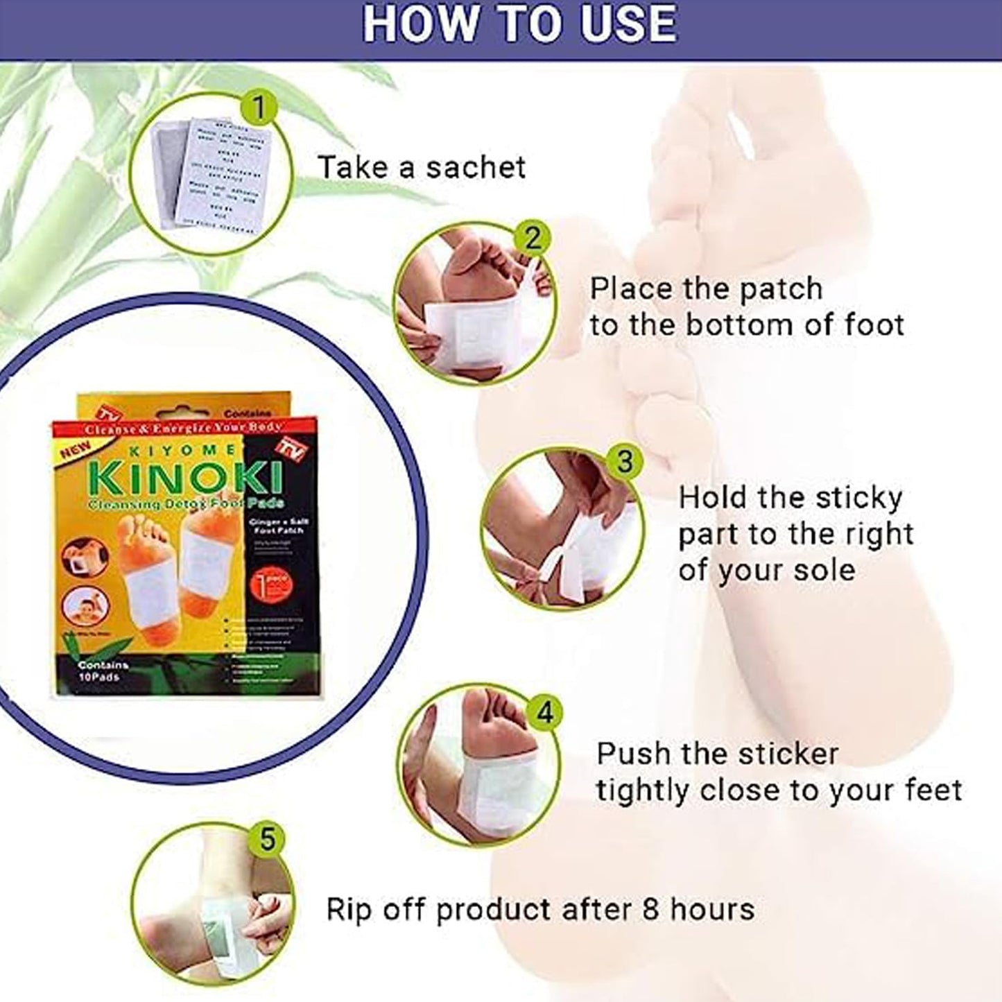 Detox Foot Pads Ginger  Salt Foot Patch -10pcs (Free Size White)
